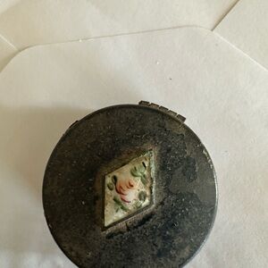 1920s Art Deco Gothic Black Guilloché Enamel Powder Compact – Hand-Painted Rose
